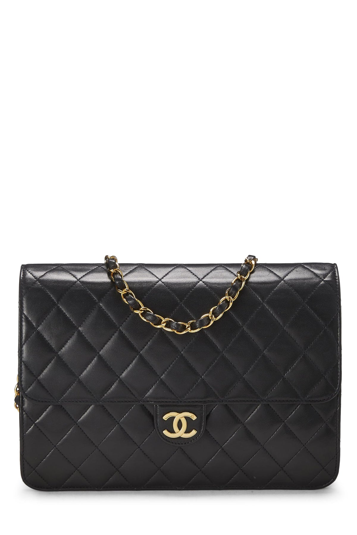 Chanel,  Black Quilted Lambskin Ex Flap Medium, Black