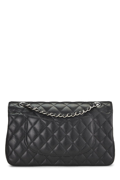 Chanel,  Black Quilted Caviar Classic Double Flap Medium, Black