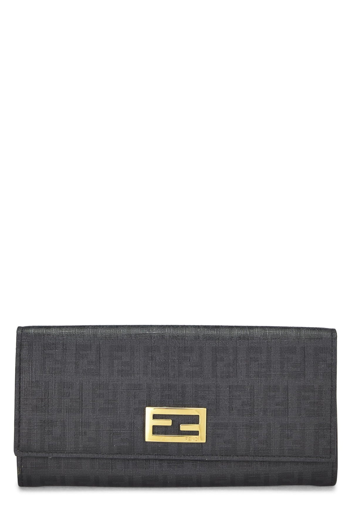 Fendi,  Black Zucchino Coated Canvas Continental Wallet, Black