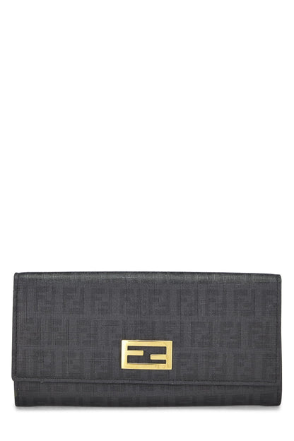Fendi,  Black Zucchino Coated Canvas Continental Wallet, Black