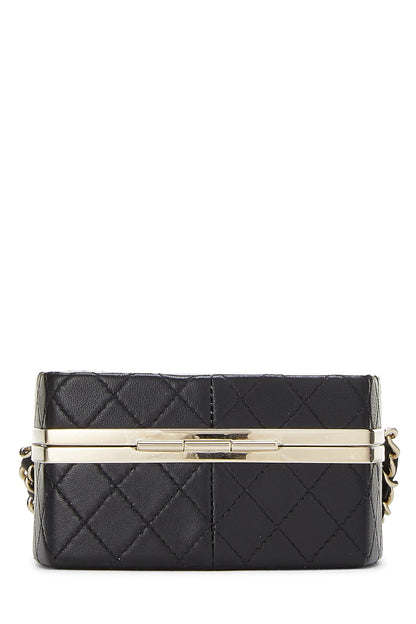 Chanel,  Black Lambskin Powder Clutch On Chain, Black