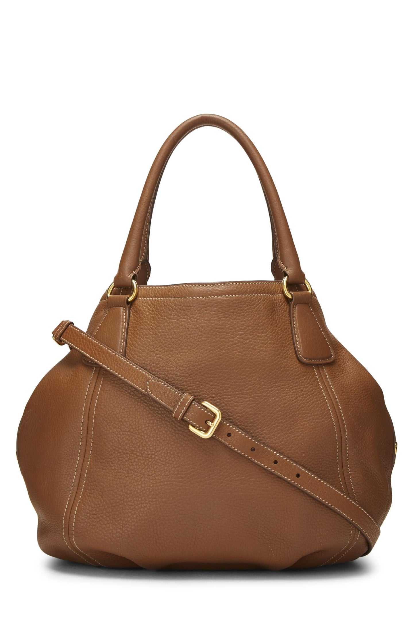 Prada,  Brown Vitello Daino Convertible Handbag Medium, Brown