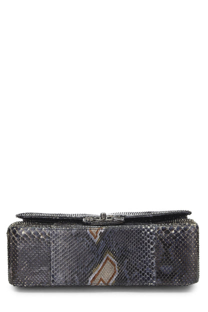 Chanel,  Navy Python New Classic Double Flap Jumbo, Blue