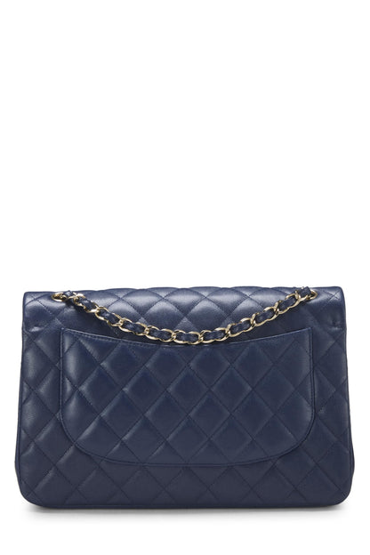 Chanel,  Navy Quilted Caviar New Classic Double Flap Jumbo, Navy