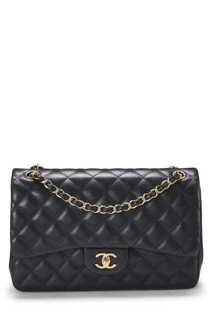 Chanel,  Black Quilted Lambskin New Classic Double Flap Jumbo, Black