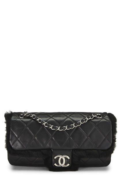 Chanel,  Black Quilted Lambskin Shearling Half Flap Medium, Black