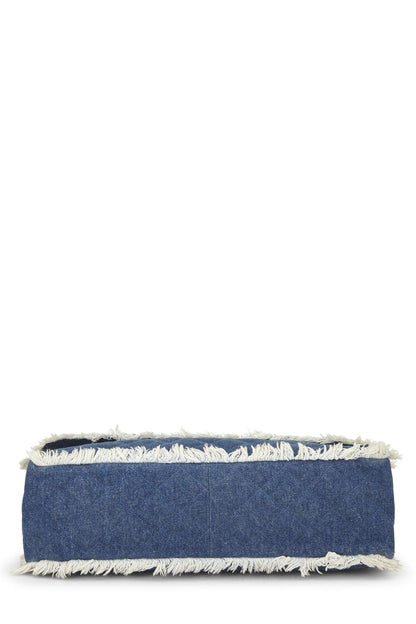 Chanel,  Blue Quilted Denim Half Flap Maxi, Blue