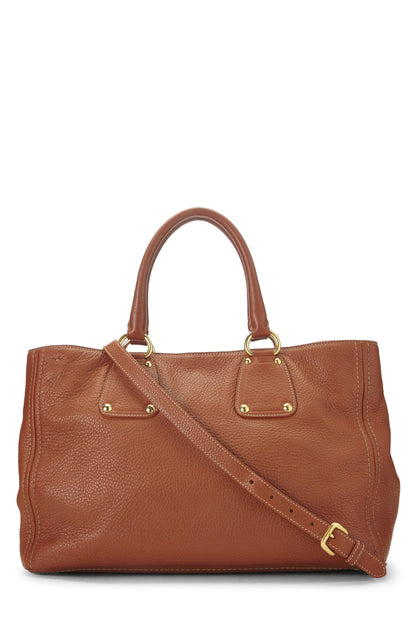 Prada,  Brown Vitello Daino Convertible Open Tote Medium, Brown