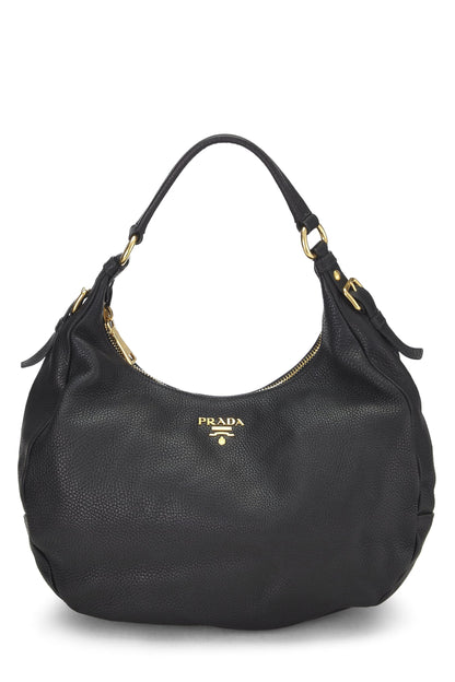 Prada,  Black Vitello Daino Hobo, Black