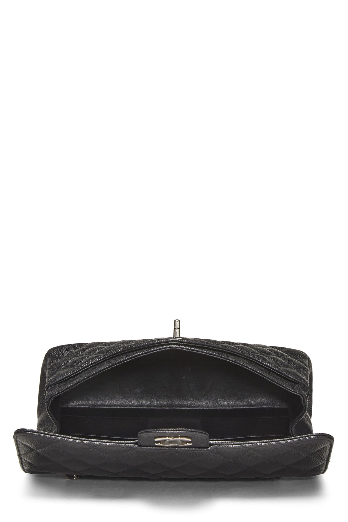 Chanel,  Black Quilted Caviar Classic Double Flap Medium, Black