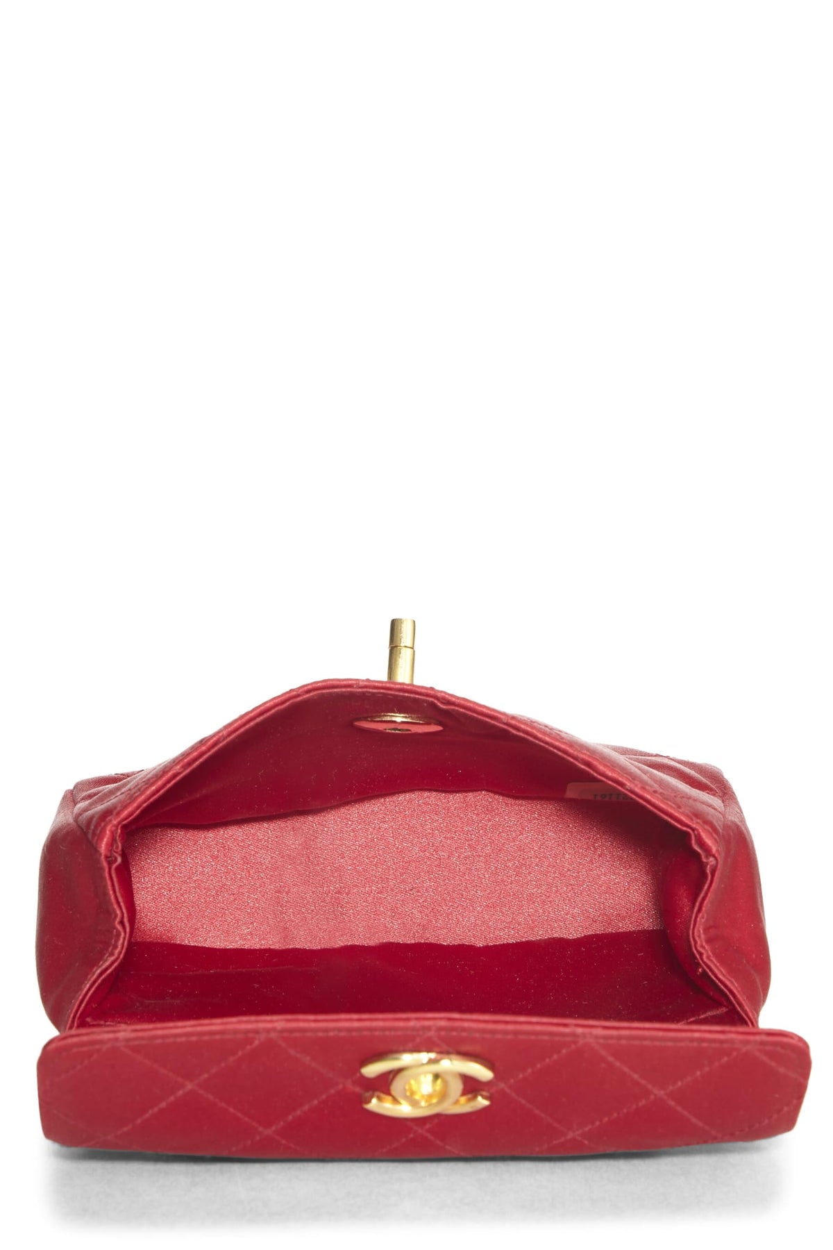 Chanel,  Red Quilted Satin Half Flap Micro, Red
