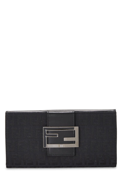 Fendi,  Black Zucchino Canvas Long Wallet, Black