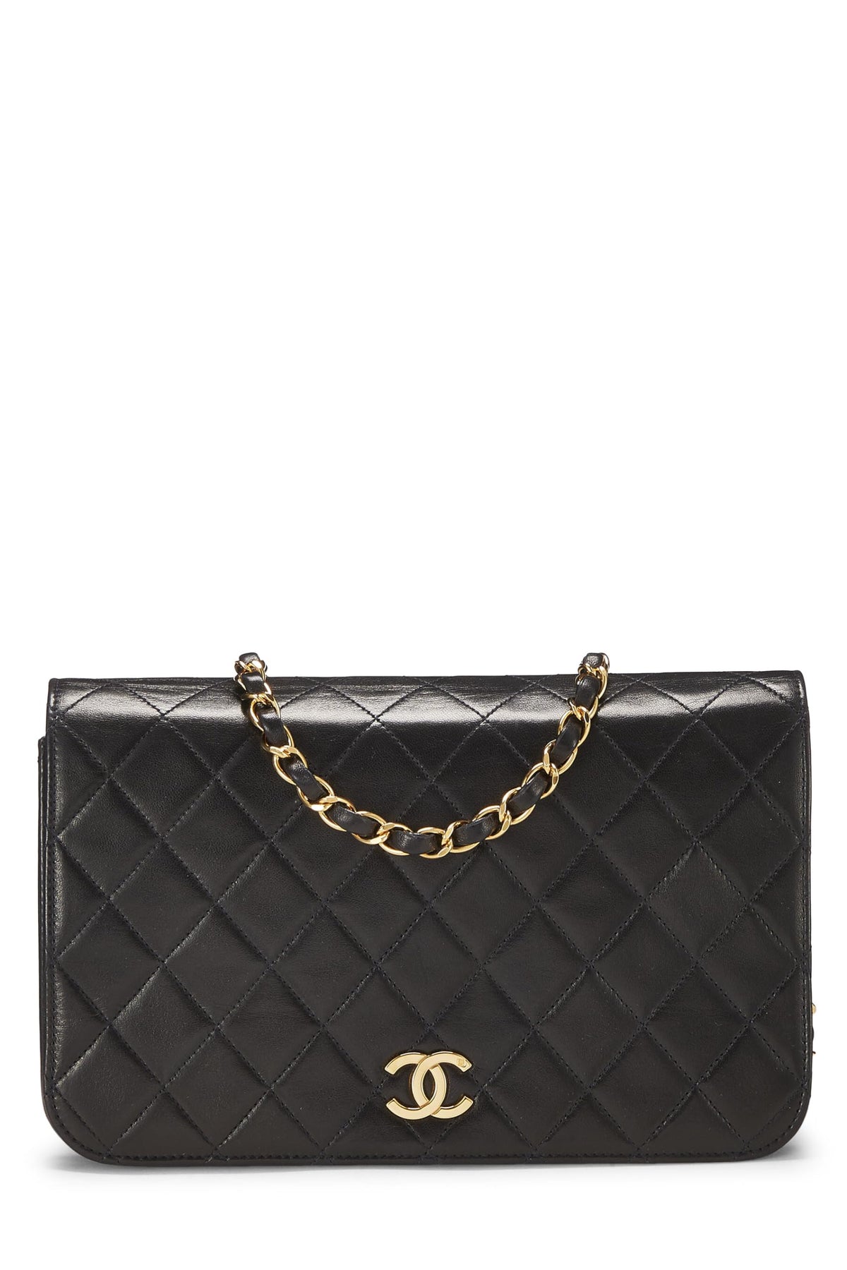 Chanel,  Black Quilted Lambskin Snap Full Flap Small, Black