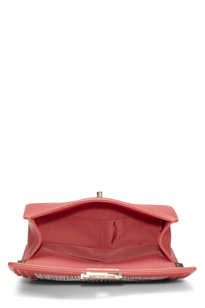 Chanel,  Pink & Multicolor Tweed Chevron Pearl Boy Bag Medium, Pink