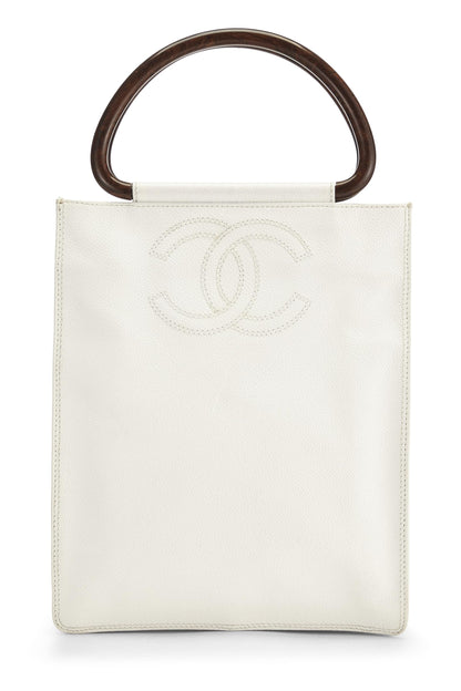 Chanel,  White Caviar Wooden Top Handle Bag, White