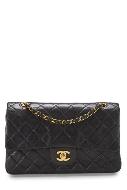 Chanel,  Black Quilted Lambskin Classic Double Flap Medium, Black
