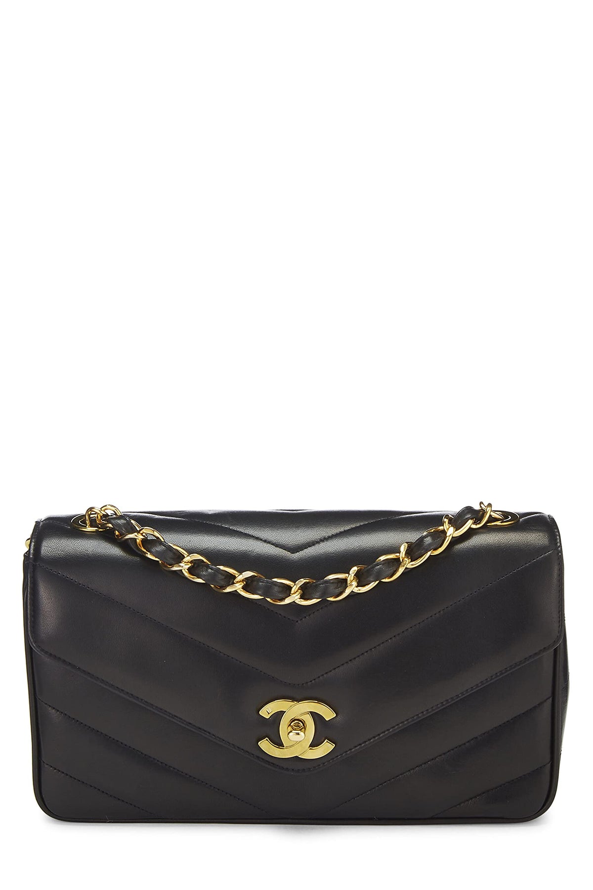 Chanel,  Black Chevron Lambskin Envelope Flap Medium, Black