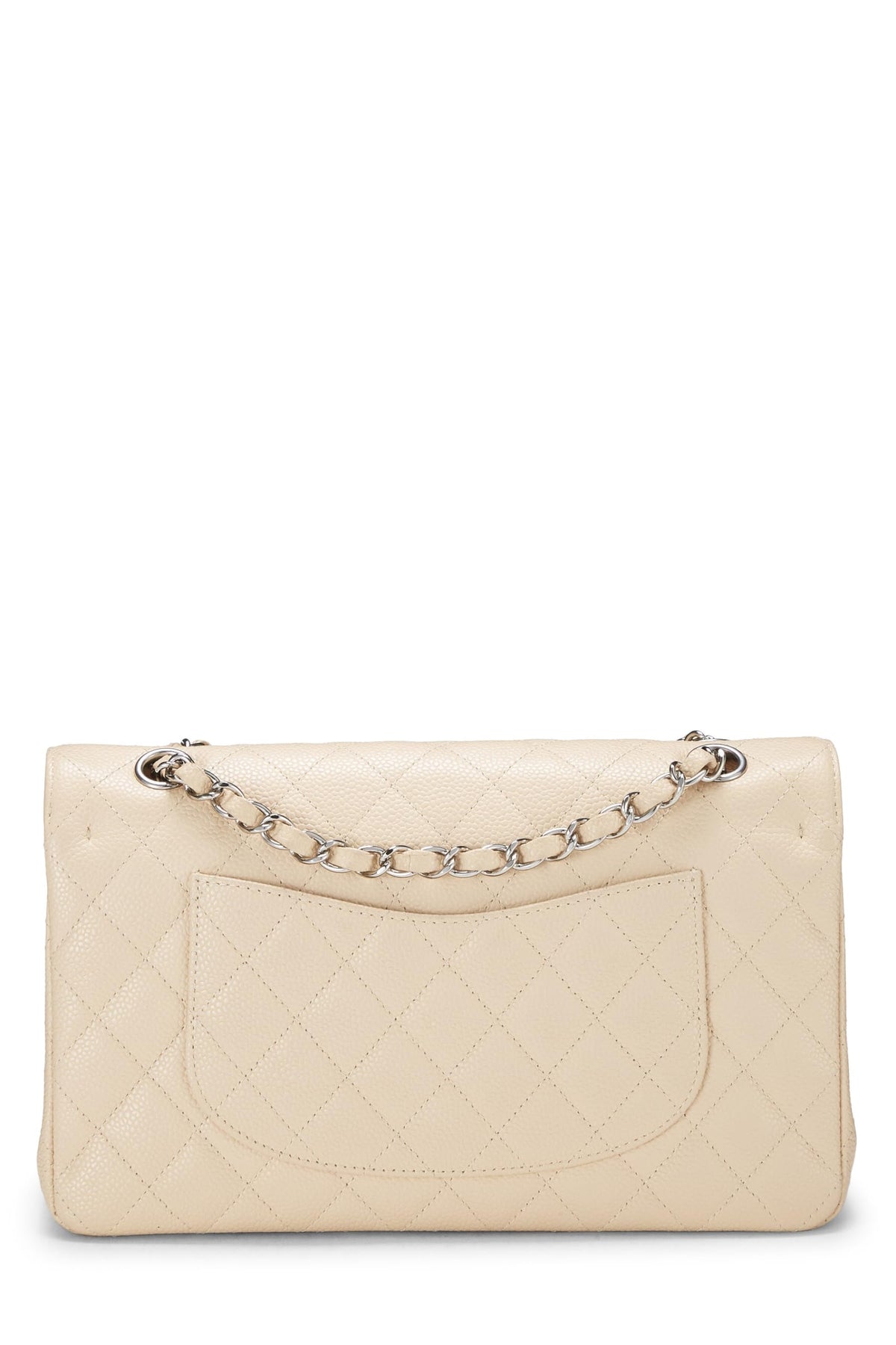 Chanel,  Beige Quilted Caviar Classic Double Flap Medium, Beige