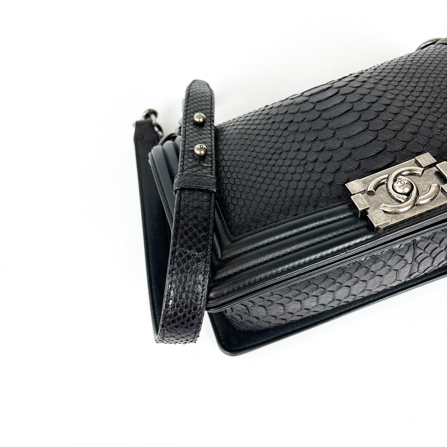 Python Black Old Medium Boy Bag in Black with RHW