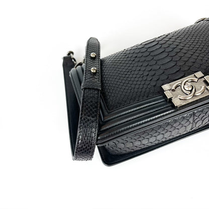 Python Black Old Medium Boy Bag in Black with RHW
