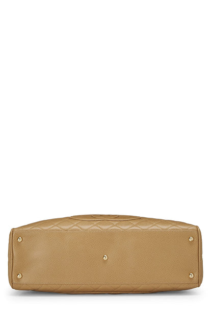 Chanel,  Beige Quilted Caviar Bowler Medium, Beige