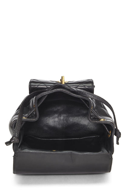 Chanel,  Black Quilted Lambskin Backpack Medium, Black