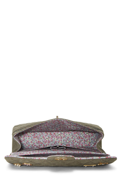 Chanel,  Paris-Cuba Green Quilted Charms Classic Double Flap Jumbo, Green