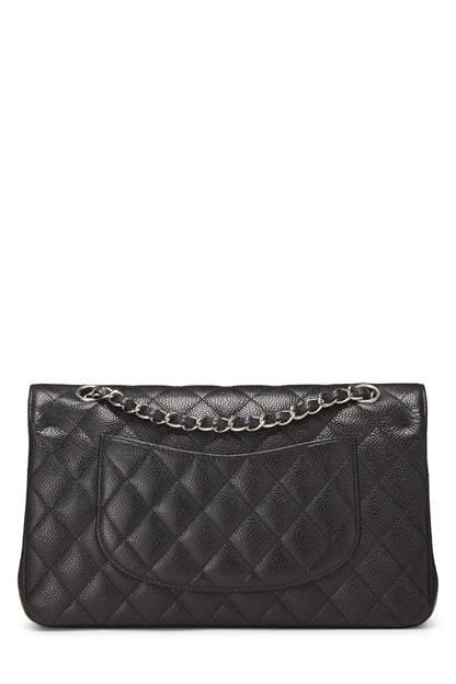 Chanel,  Black Quilted Caviar Classic Double Flap Medium, Black