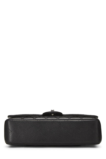 Chanel,  Black Quilted Caviar Classic Double Flap Medium, Black
