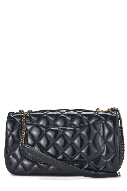 Chanel,  Navy Quilted Patent Leather 'CC' Eyelet Flap Medium, Navy