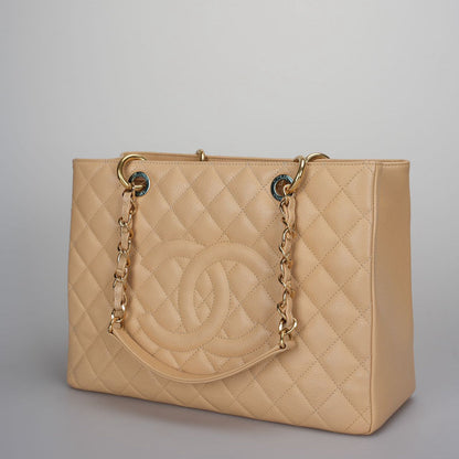 Chanel beige Grand Shopping Tote Beige GST Bag in Caviar Leather with Gold Hardware
