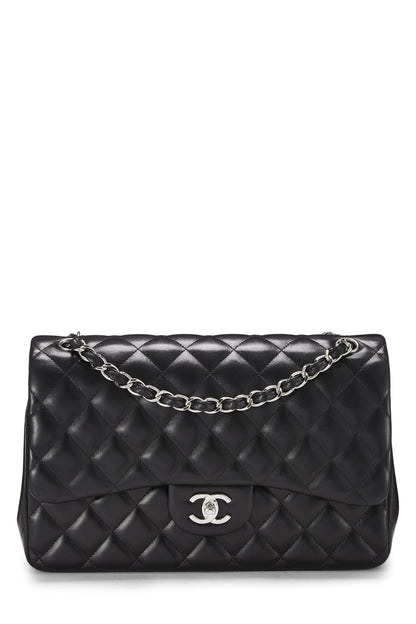 Chanel,  Black Quilted Lambskin New Classic Double Flap Jumbo, Black