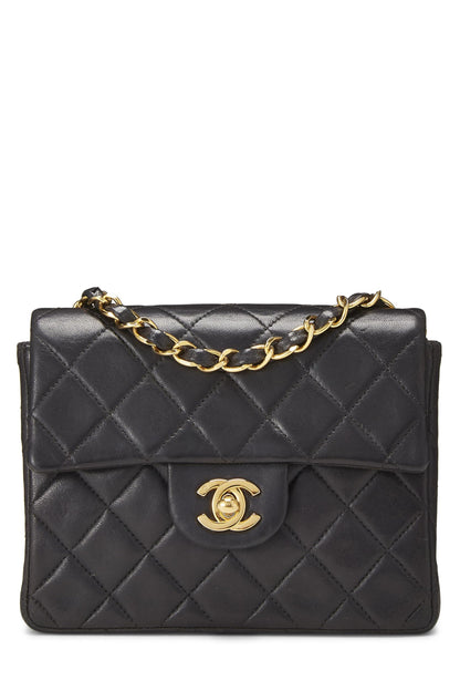 Chanel,  Black Quilted Lambskin Half Flap Mini, Black