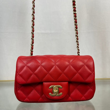 CHANEL Red Lambskin Mini Rectangle Shoulder Bag