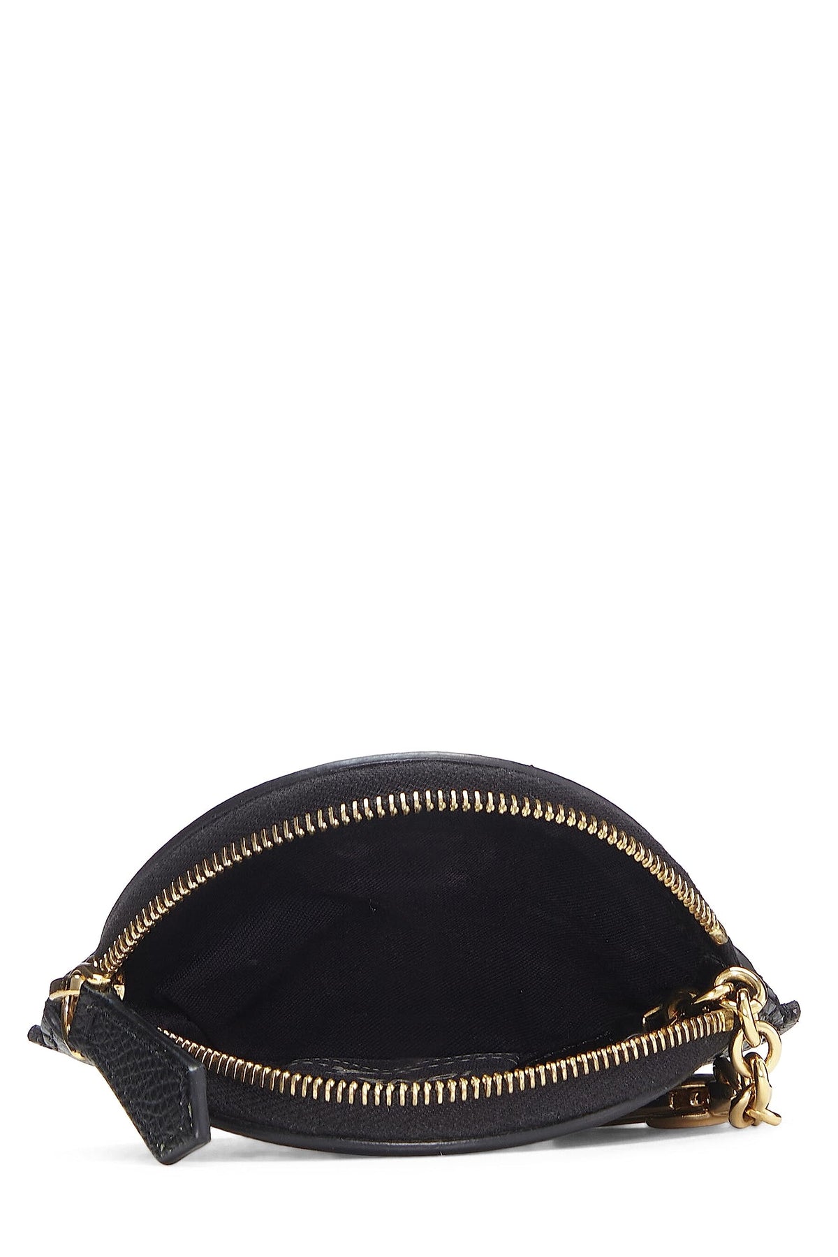 Fendi,  Black Leather Round Coin Purse, Black