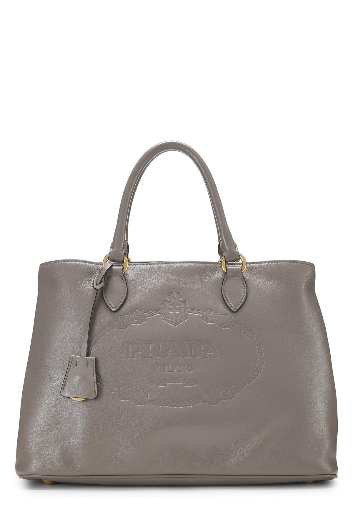 Prada,  Grey Calfskin Logo Side Snap Tote Medium, Grey