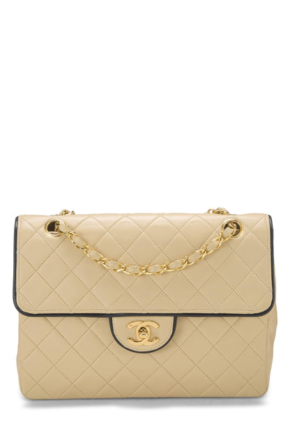 Chanel,  Beige Quilted Lambskin Piped Half Flap Small, Beige