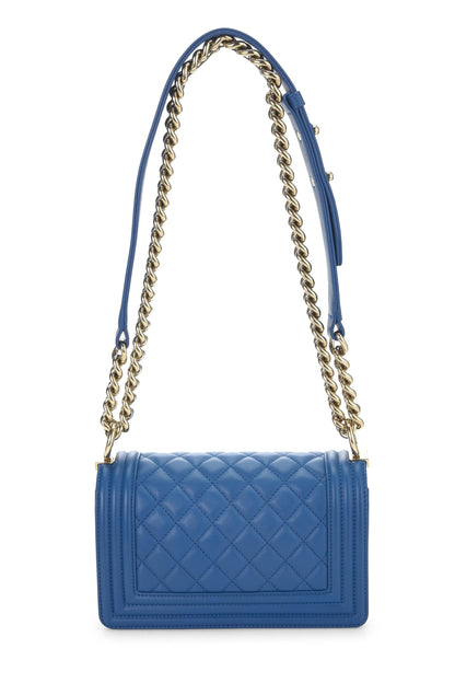 Chanel,  Blue Quilted Lambskin Boy Small, Blue