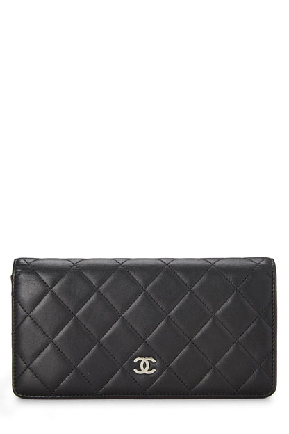 Chanel,  Black Quilted Lambskin Classic Long Flap Wallet, Black