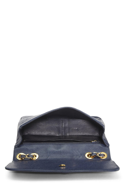 Chanel,  Navy Caviar Diagonal Quilted Shoulder Bag Jumbo, Navy