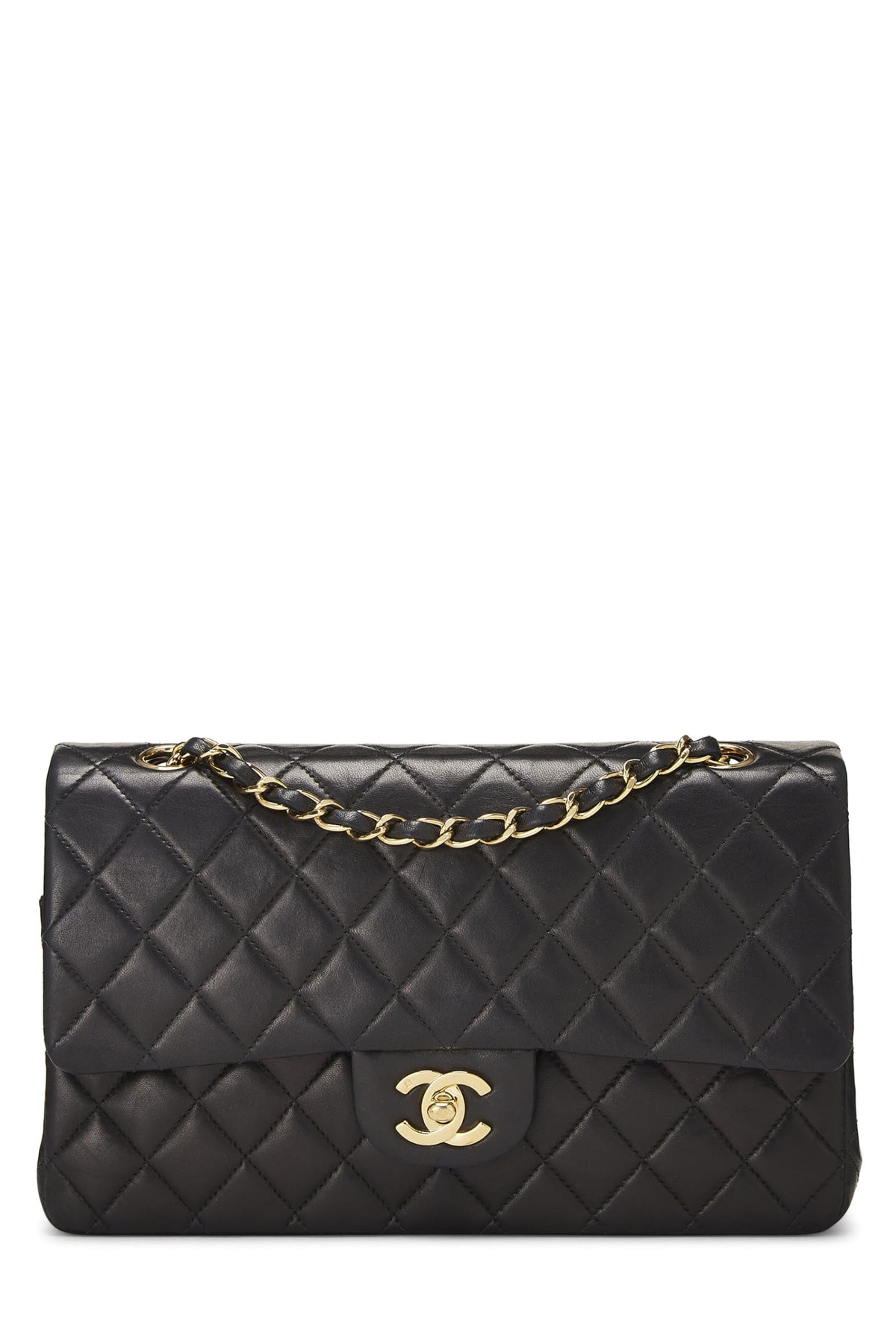 Chanel,  Black Quilted Lambskin Classic Double Flap Medium, Black