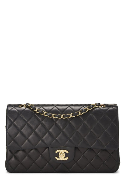 Chanel,  Black Quilted Lambskin Classic Double Flap Medium, Black