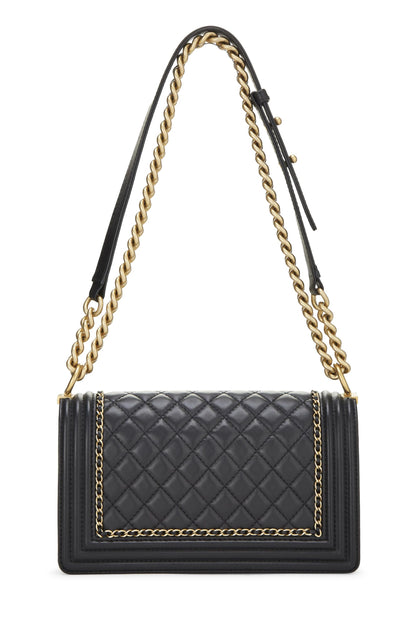 Chanel,  Black Quilted Lambskin Chain Around Boy Bag Medium, Black