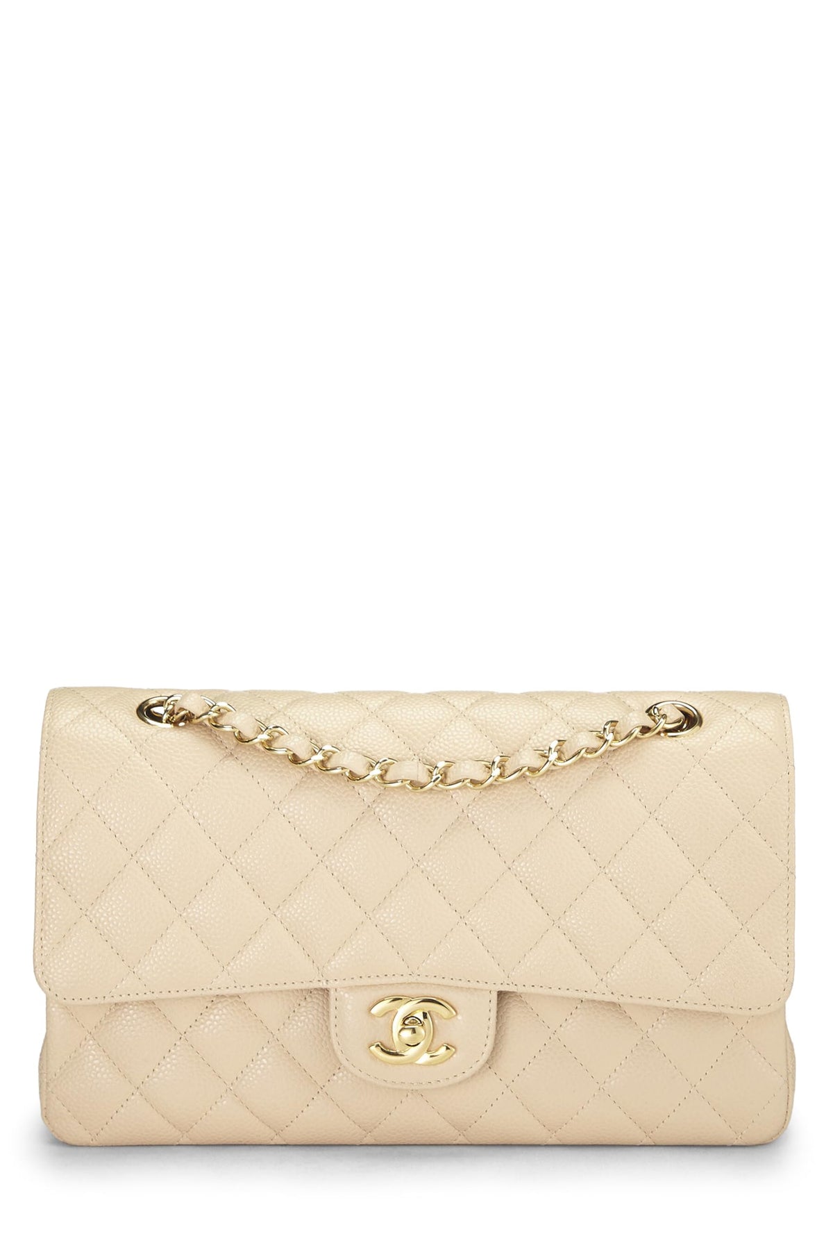 Chanel,  Beige Quilted Lambskin Classic Double Flap Medium, Beige