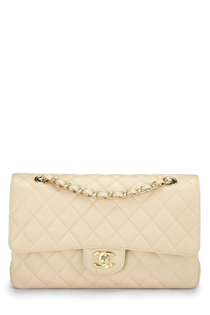 Chanel,  Beige Quilted Lambskin Classic Double Flap Medium, Beige