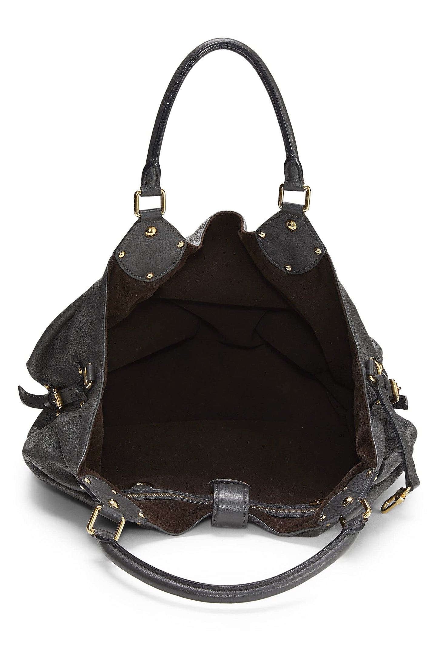 Louis Vuitton,  Black Leather Monogram Mahina Large, Grey