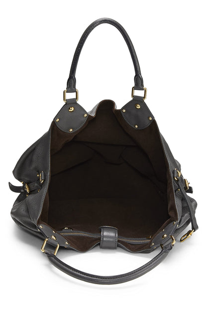 Louis Vuitton,  Black Leather Monogram Mahina Large, Grey