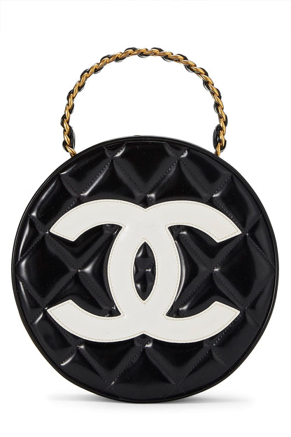 Chanel,  Black Quilted Patent Leather Round 'CC' Bag, Black