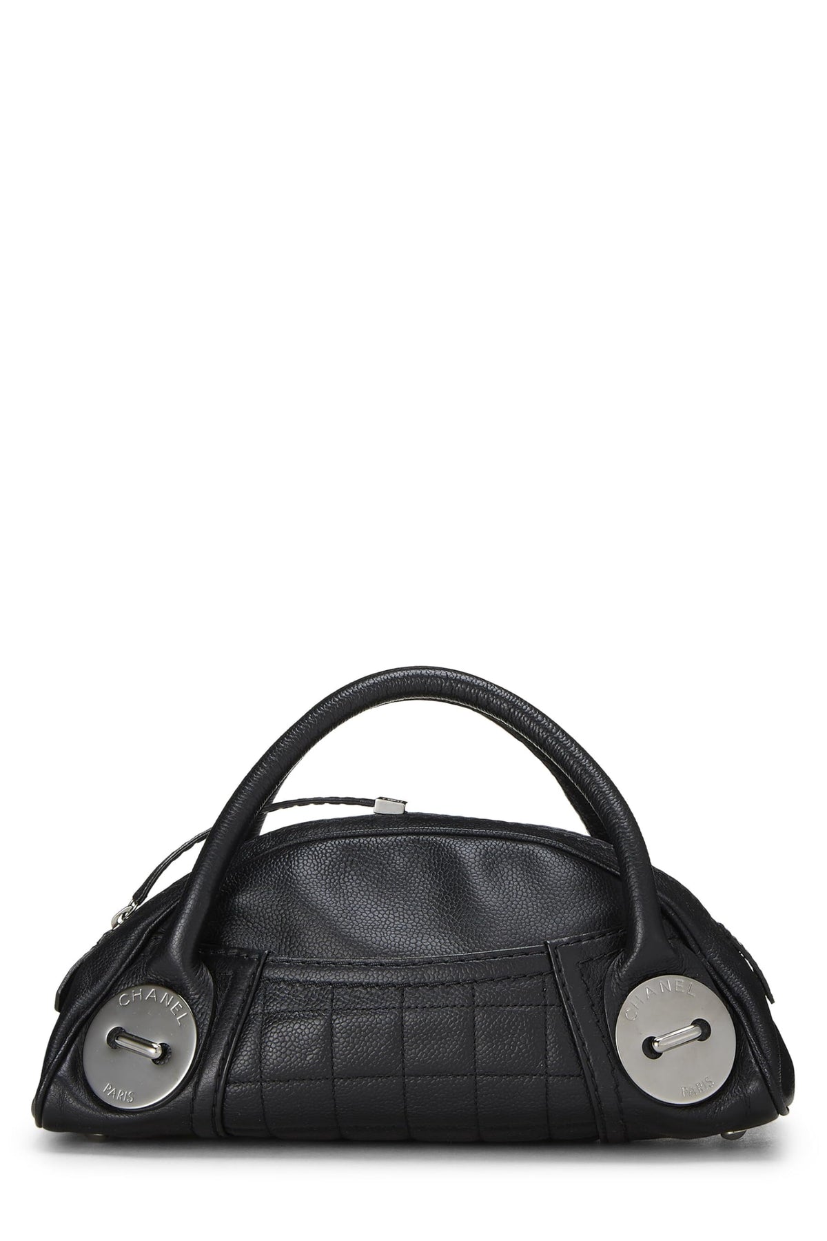 Chanel,  Black Leather Button Dome Satchel, Black