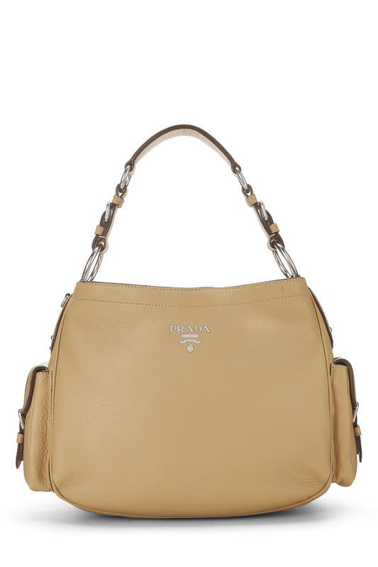 Prada,  Beige Vitello Daino Side Pocket Hobo, Beige